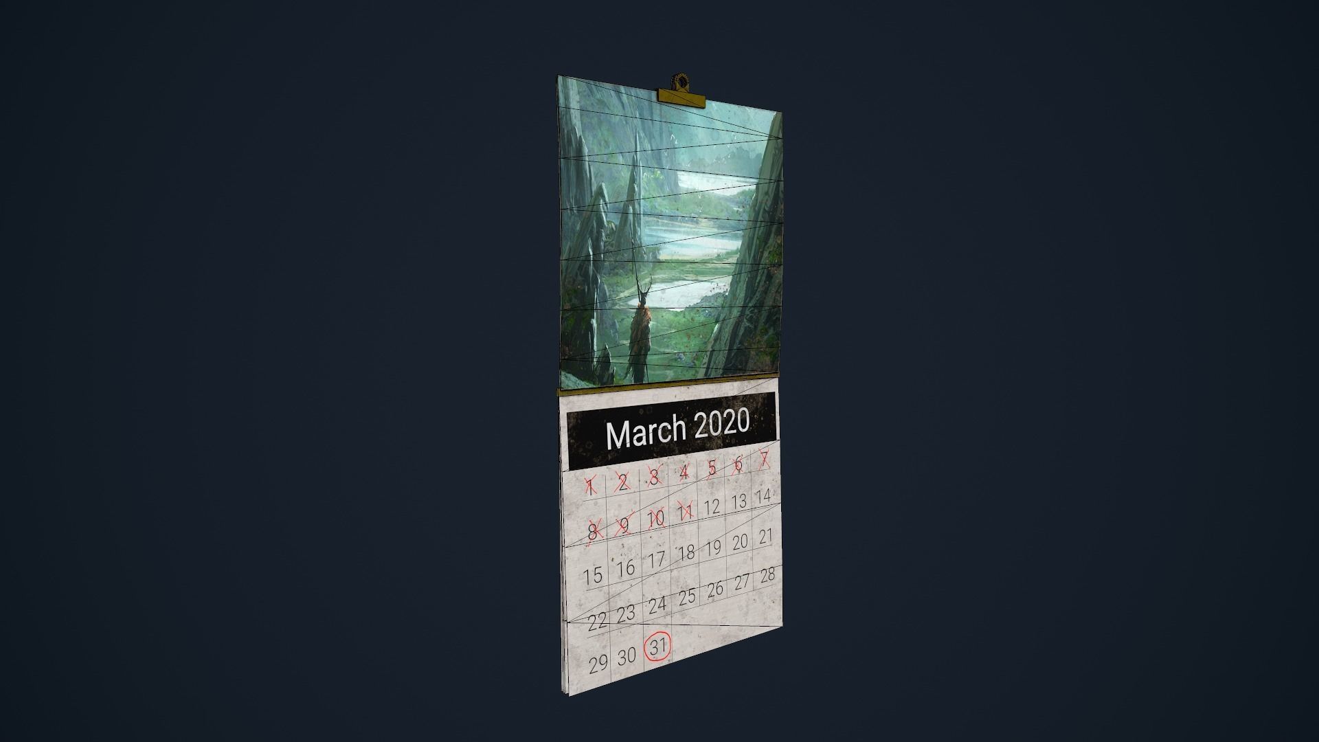Calendar hanging on wall Low-poly 3D model_10