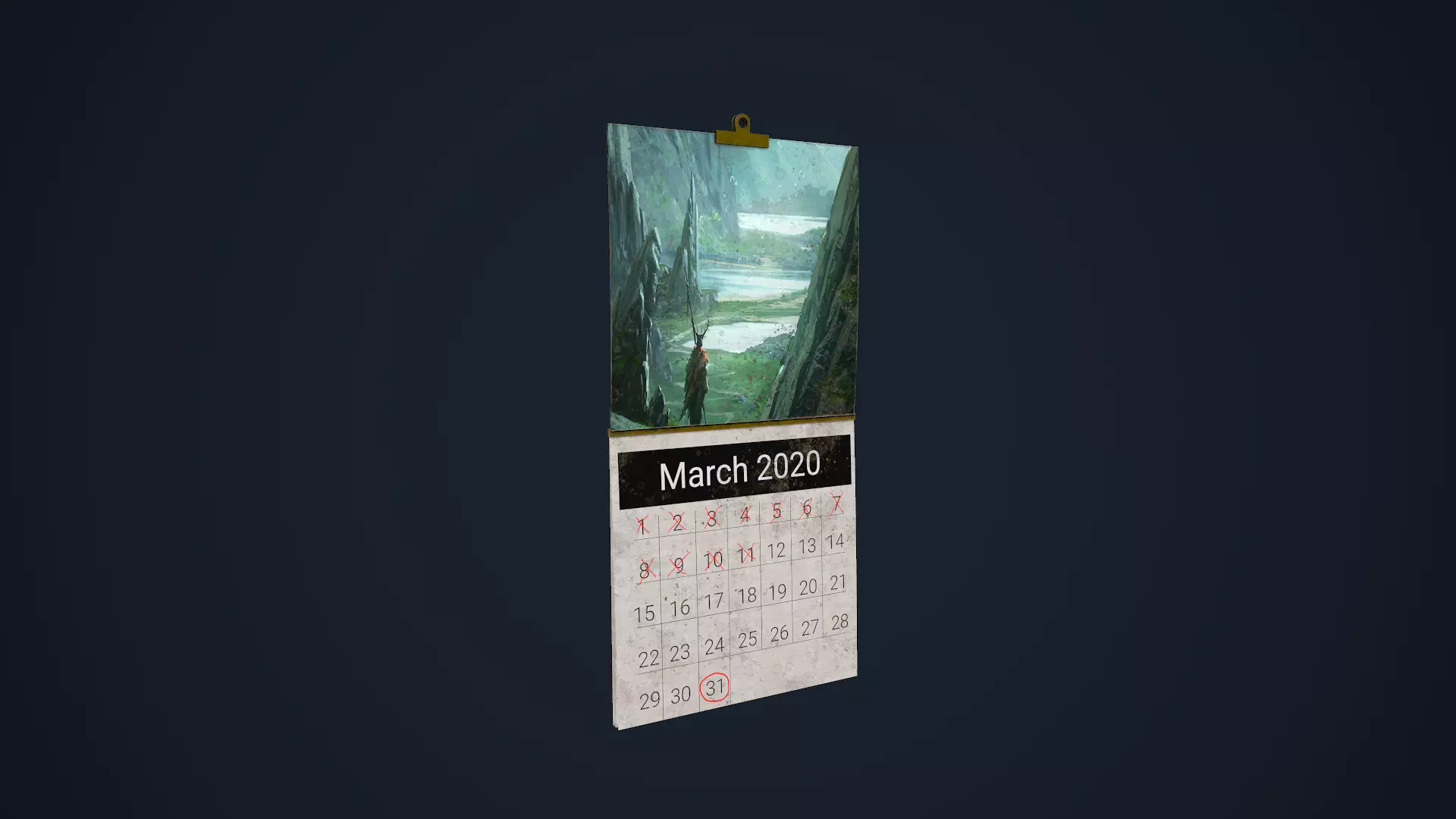 Calendar hanging on wall Low-poly 3D model_0