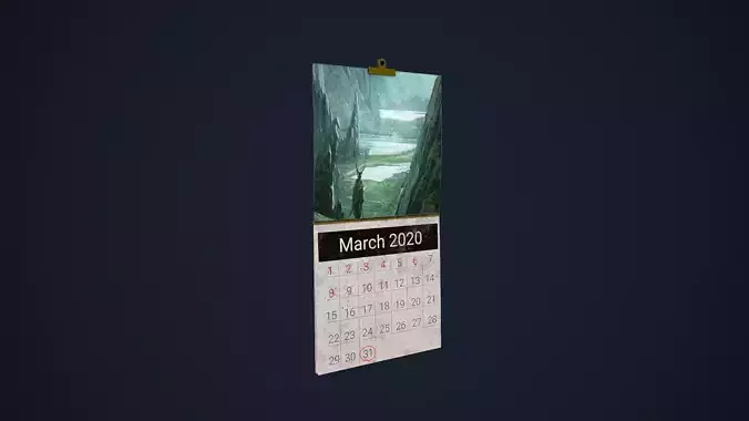 Calendar hanging on wall Low-poly 3D model