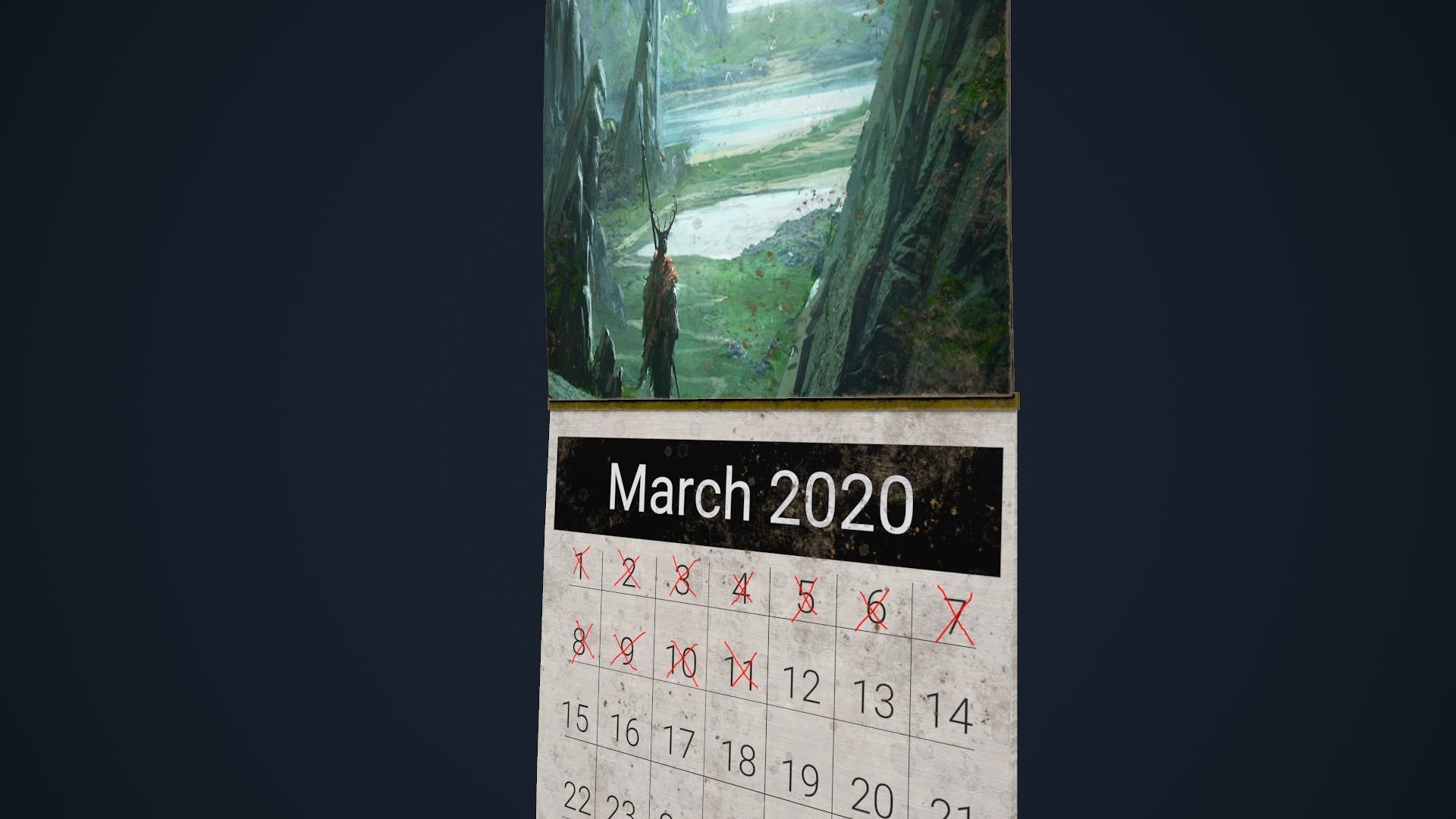 Calendar hanging on wall Low-poly 3D model_8