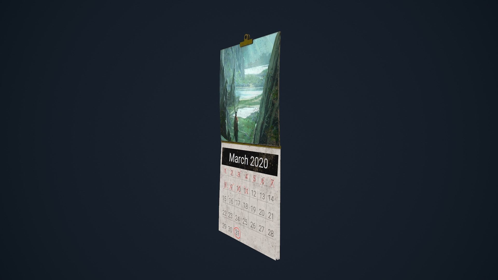 Calendar hanging on wall Low-poly 3D model_6