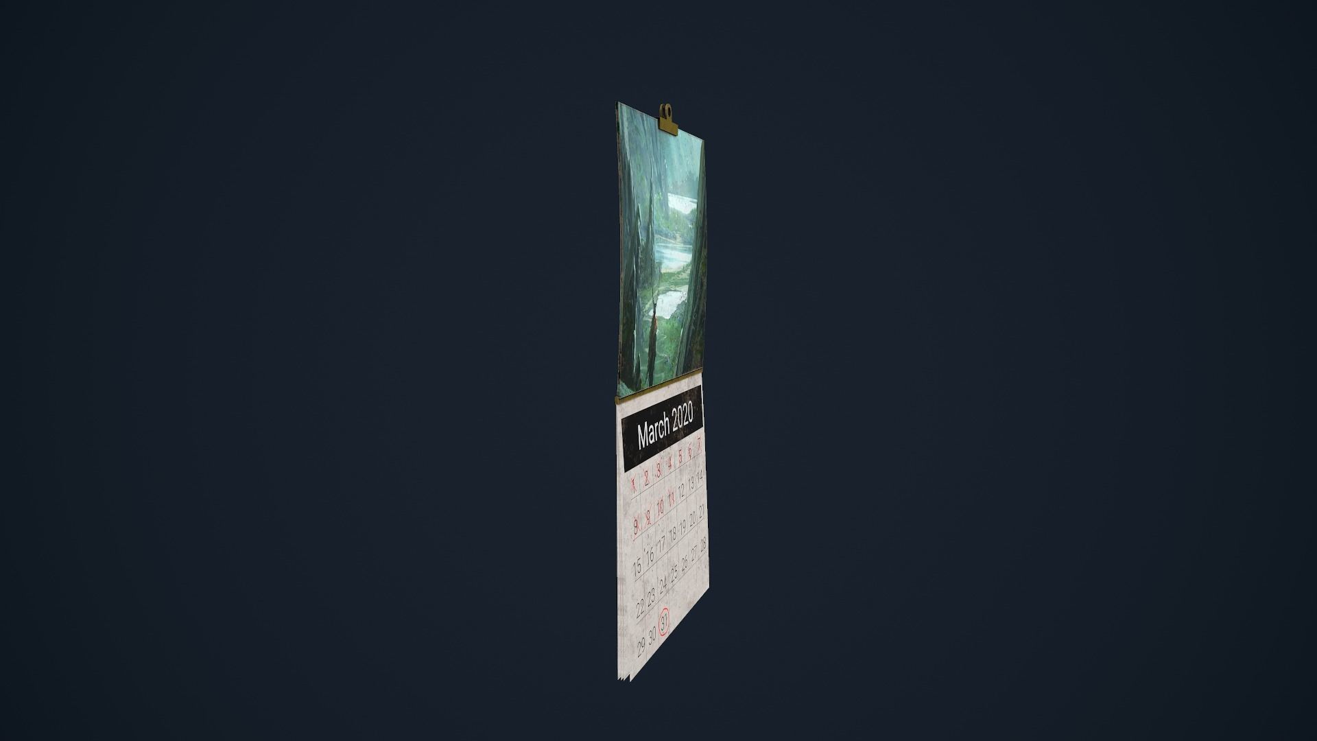 Calendar hanging on wall Low-poly 3D model_3