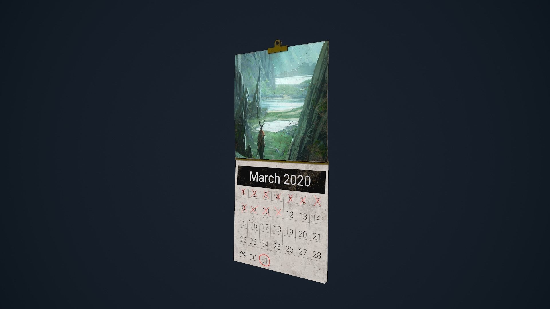 Calendar hanging on wall Low-poly 3D model_5