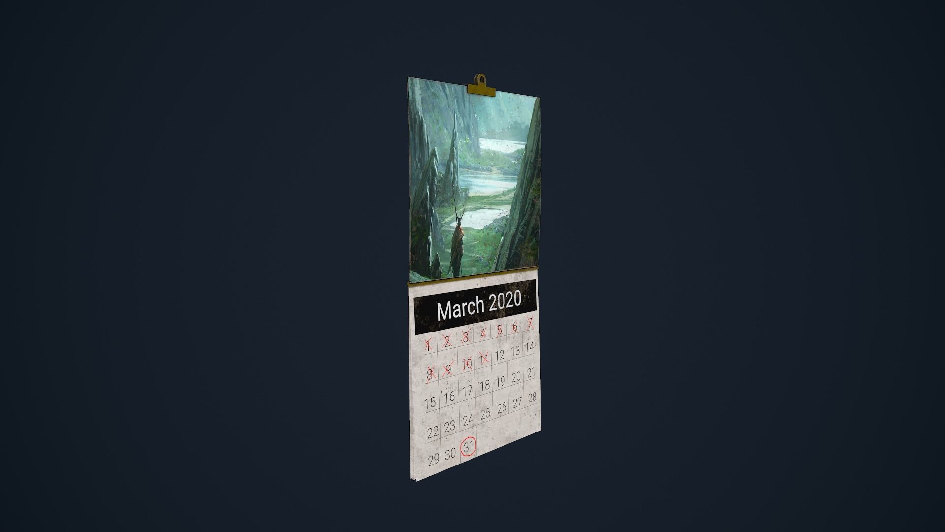Calendar hanging on wall Low-poly 3D model_2