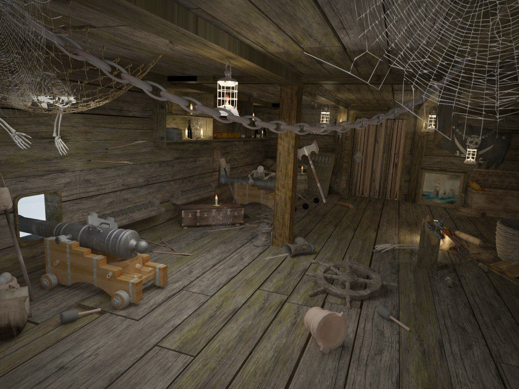 Abandoned pirate ship with weapons 3D model_11