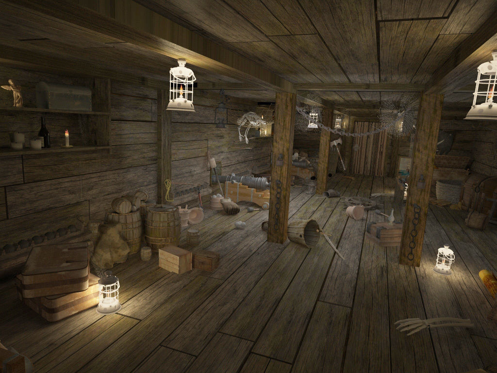 Abandoned pirate ship with weapons 3D model_9