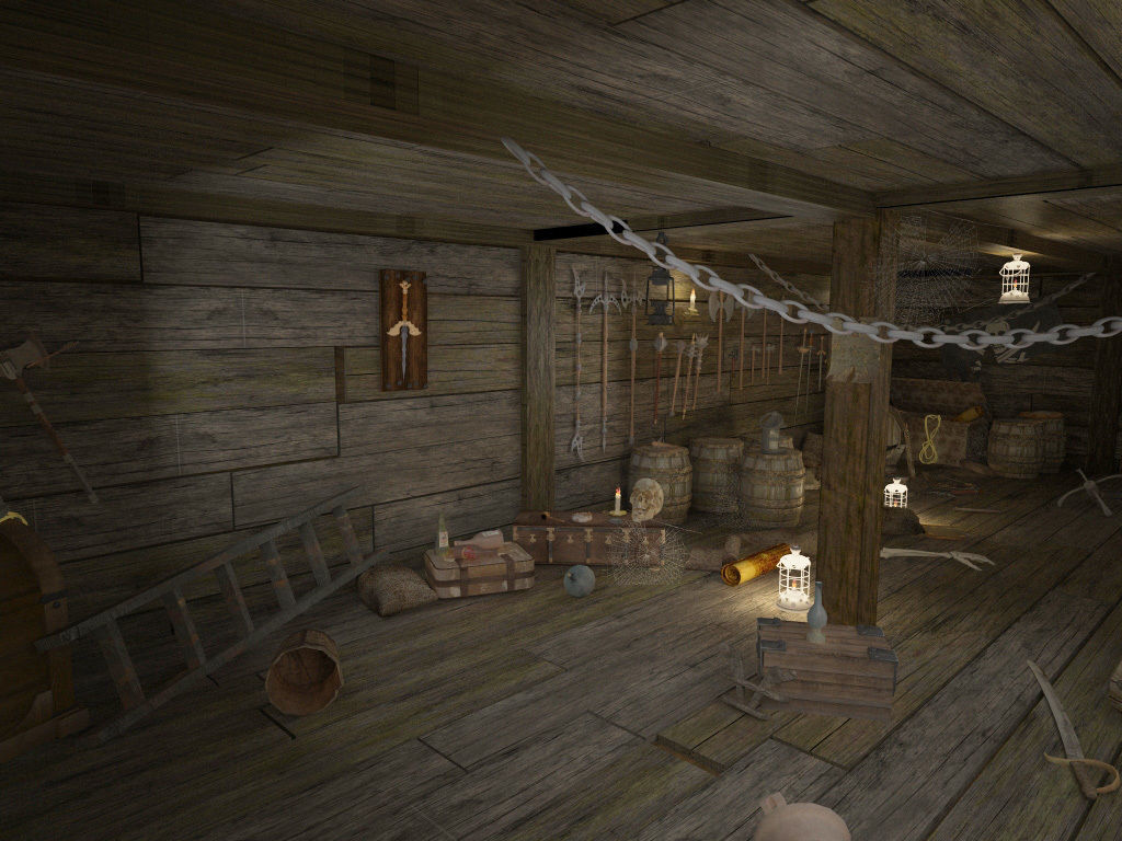 Abandoned pirate ship with weapons 3D model_6