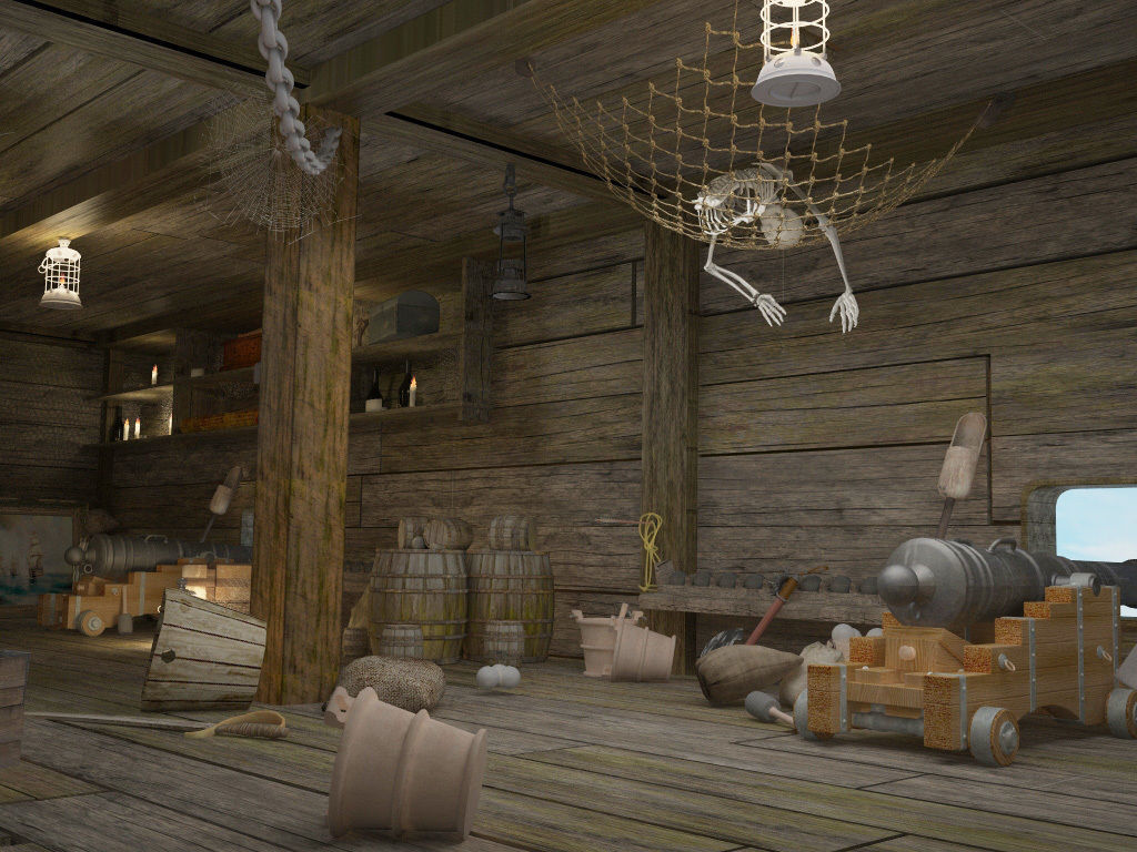 Abandoned pirate ship with weapons 3D model_5