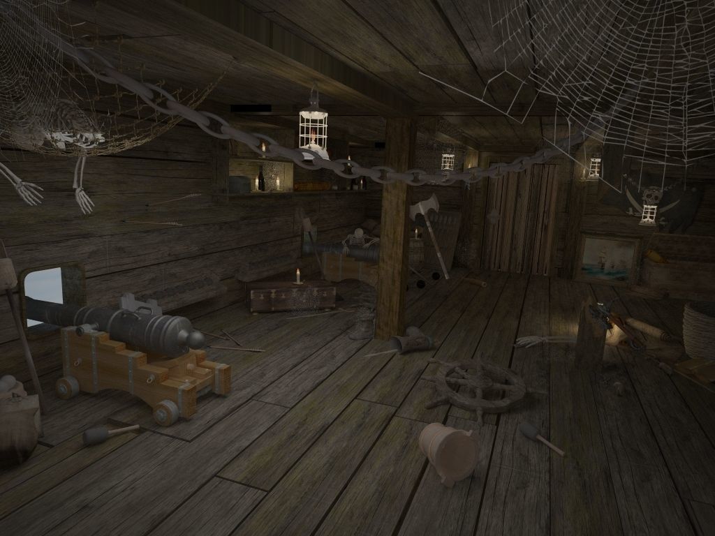 Abandoned pirate ship with weapons 3D model_10