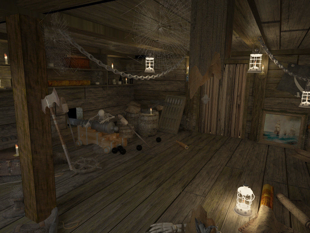 Abandoned pirate ship with weapons 3D model_8