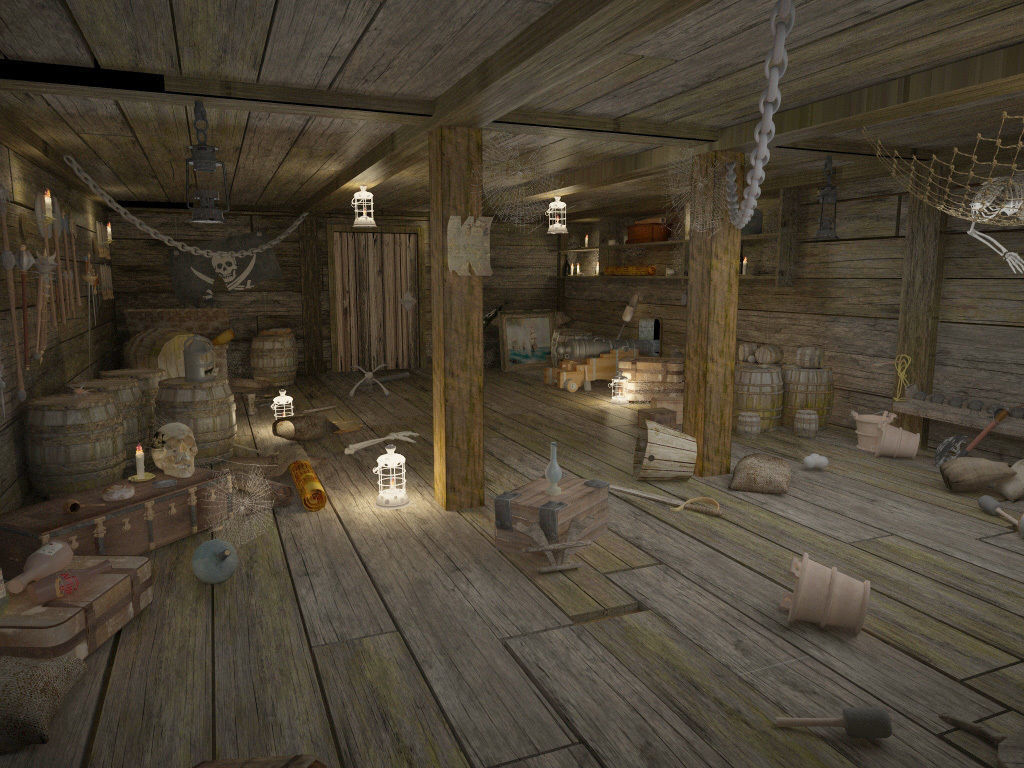 Abandoned pirate ship with weapons 3D model_1