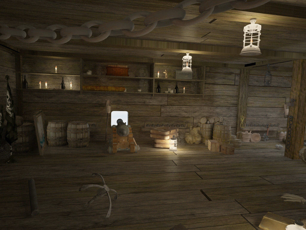 Abandoned pirate ship with weapons 3D model_4