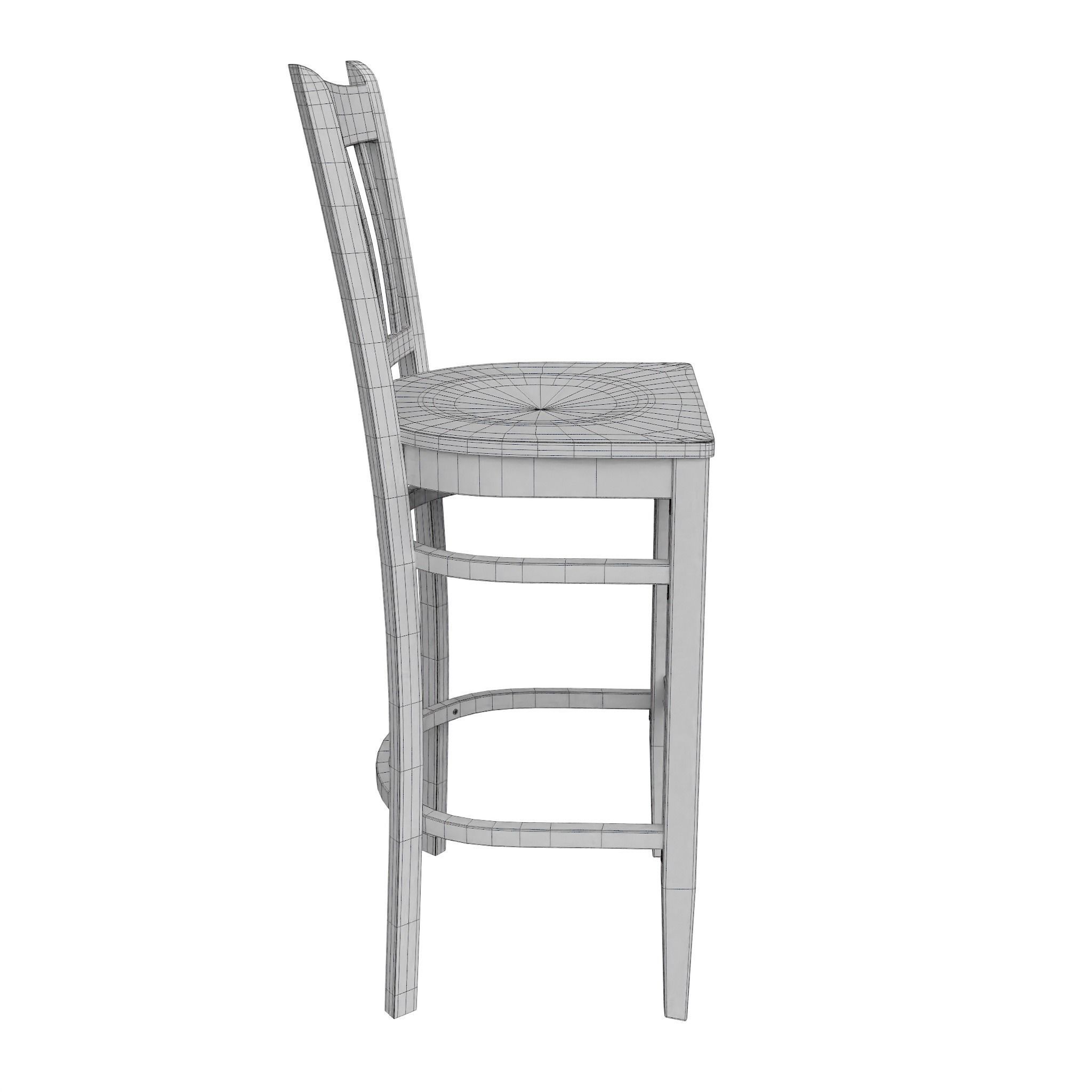 Chair-24 wooden bar stool Low-poly 3D model_4