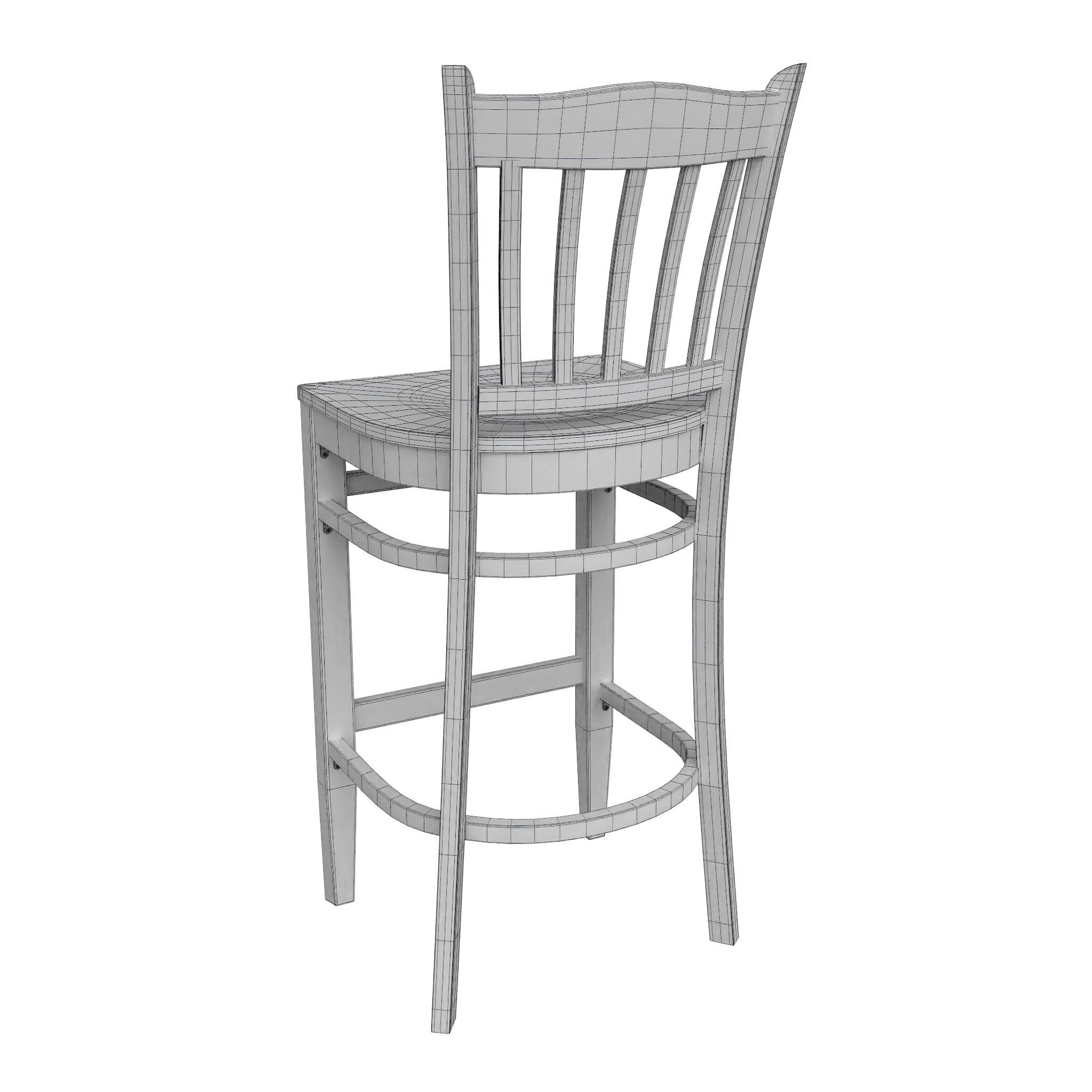 Chair-24 wooden bar stool Low-poly 3D model_7