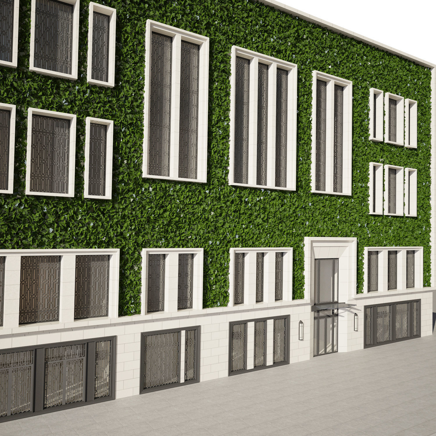Facade with ivy 3D model_2