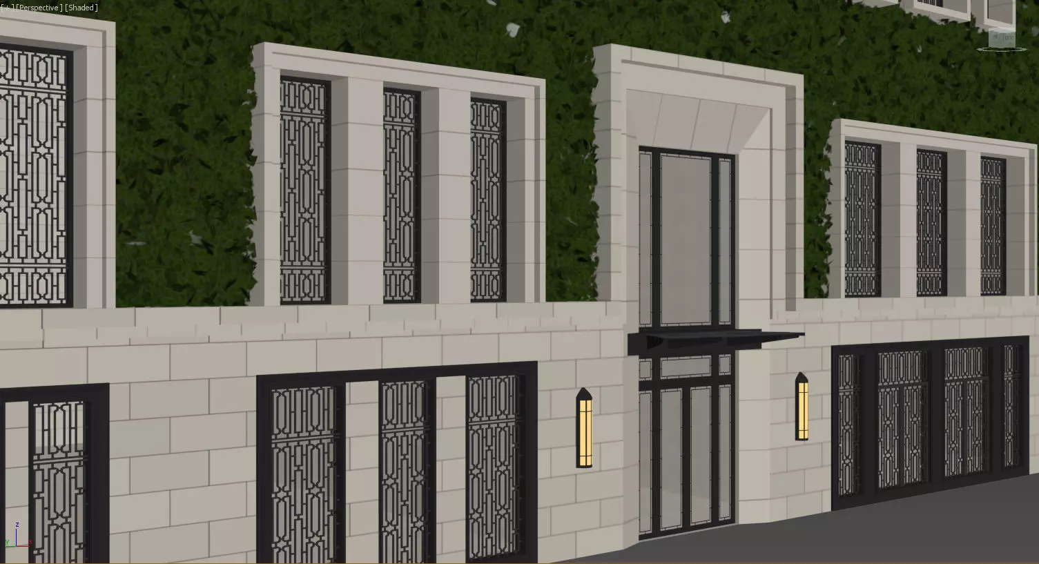 Facade with ivy 3D model_0