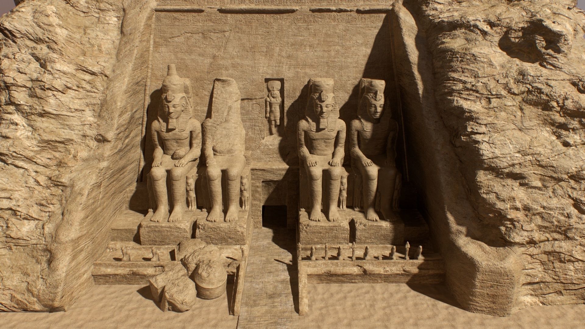 Abu Simbel Egypt Temple of King Ramses II King and Queen PBR Low-poly 3D model_7