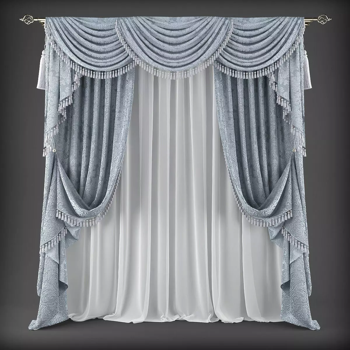 Curtain with tassels Low-poly 3D model_0