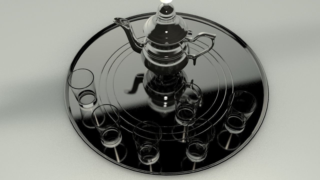 tea pot and glasses  3D model_4