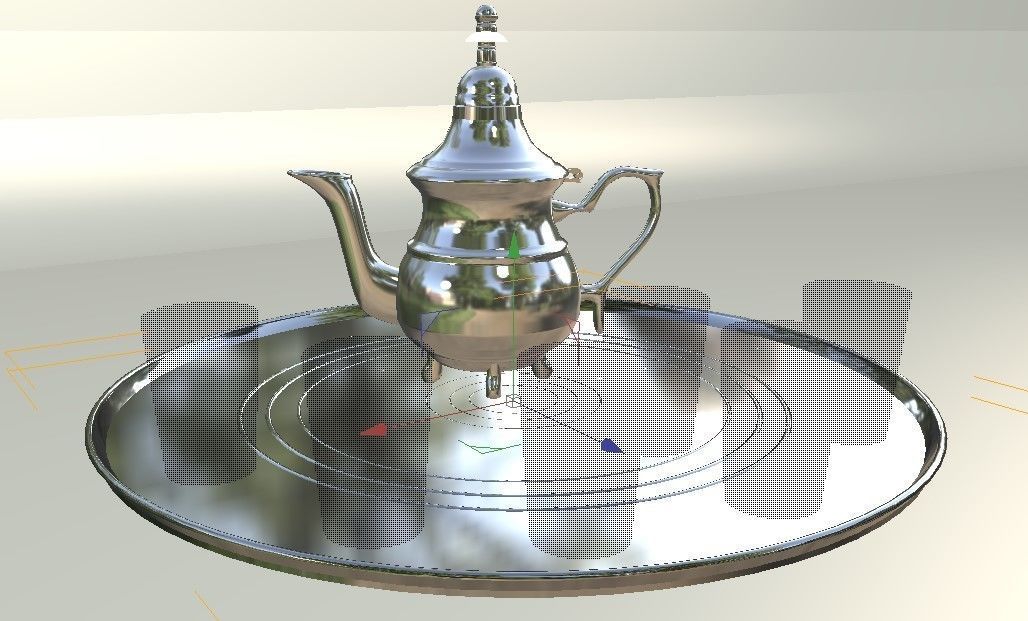 tea pot and glasses  3D model_2