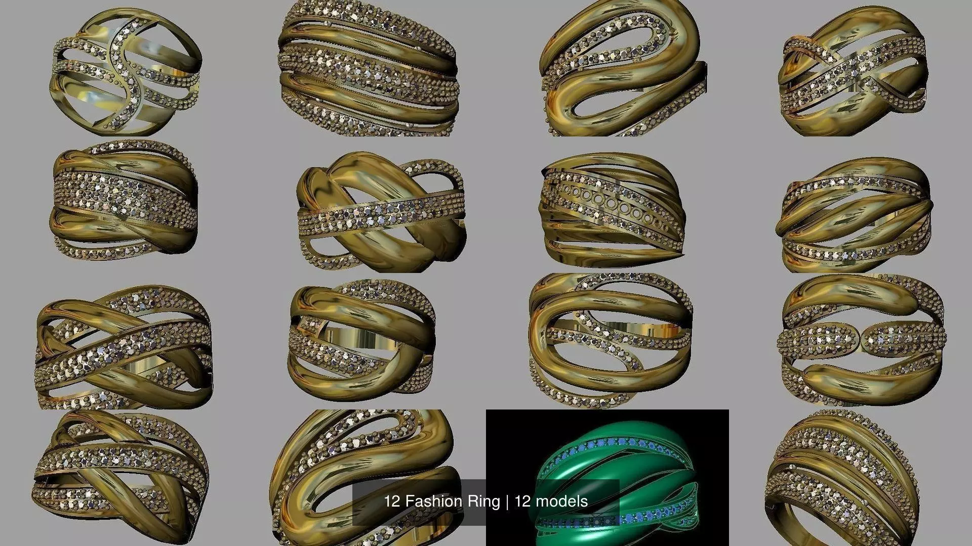 12 Fashion Ring 3D Model Collection_0