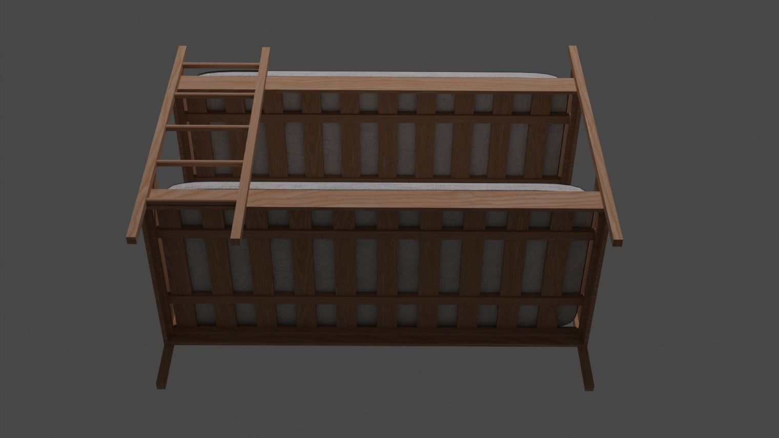 Wooden Bunk Bed Low-poly 3D model_8