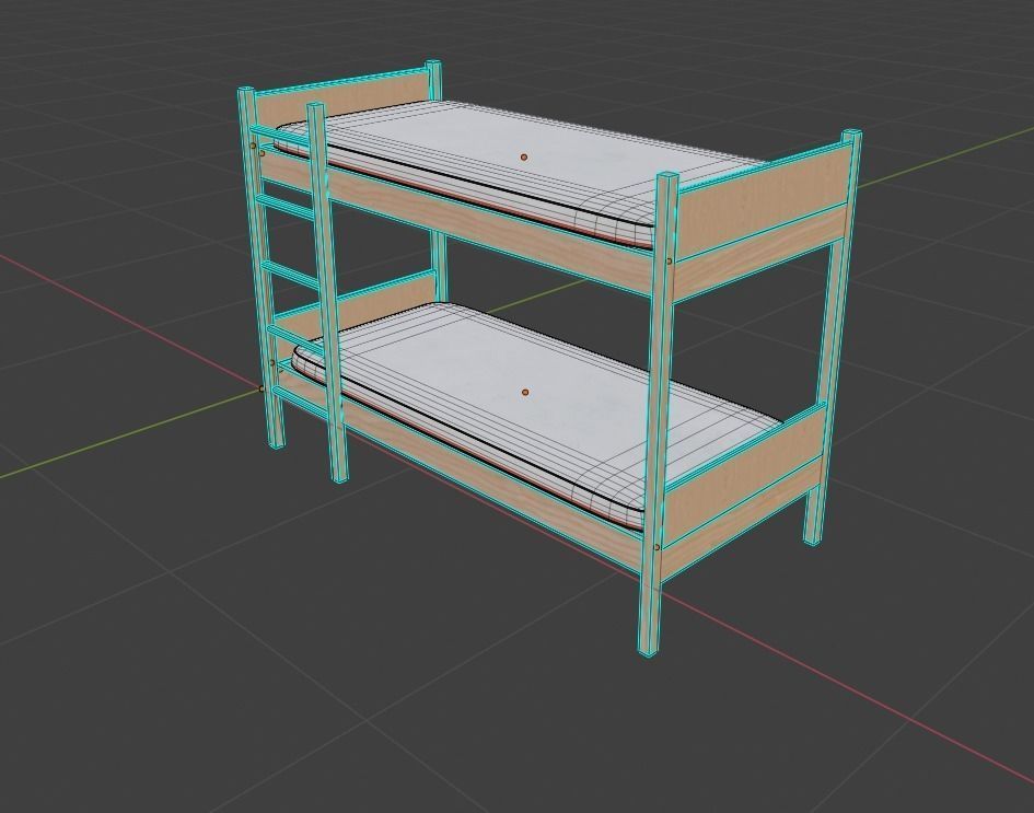 Wooden Bunk Bed Low-poly 3D model_23