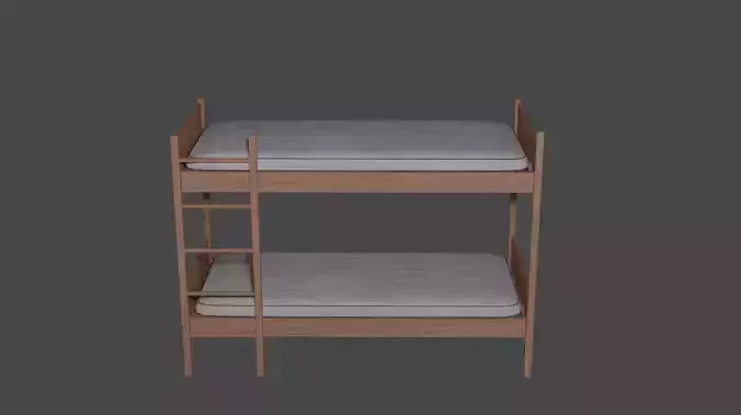 Wooden Bunk Bed Low-poly 3D model