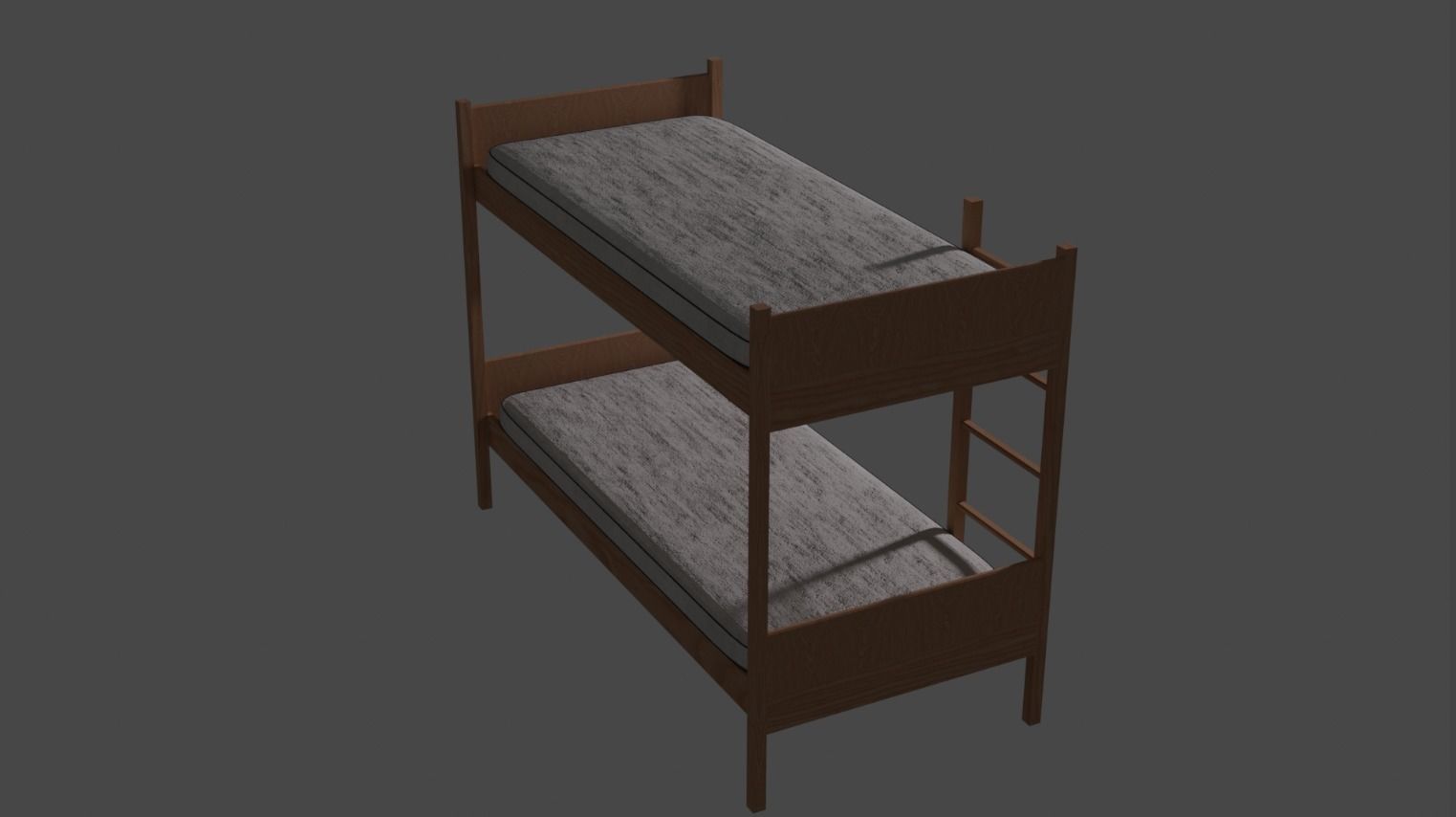 Wooden Bunk Bed Low-poly 3D model_5