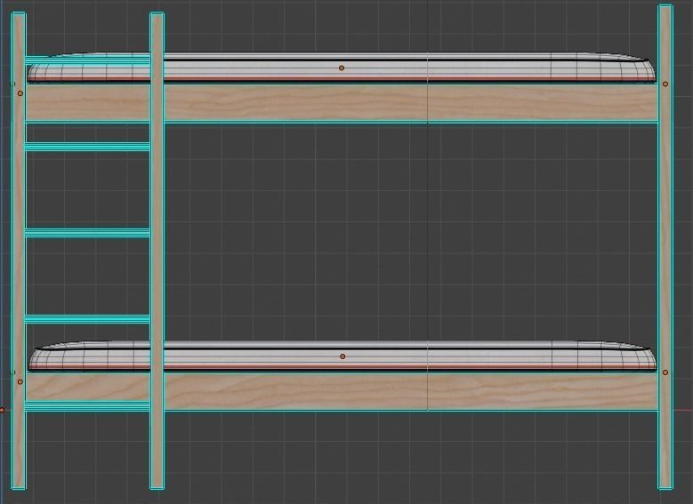 Wooden Bunk Bed Low-poly 3D model_24