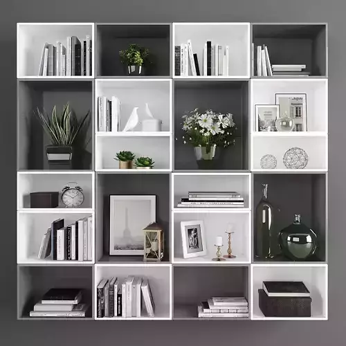 Decorative set bookcase with plants Low-poly 3D model