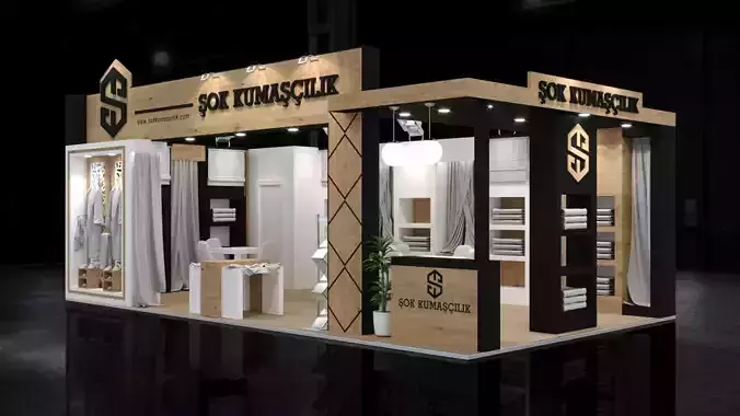 5x9 Textile Exhibiton Stand 3D Model 2 Sides Open Booth 3D model