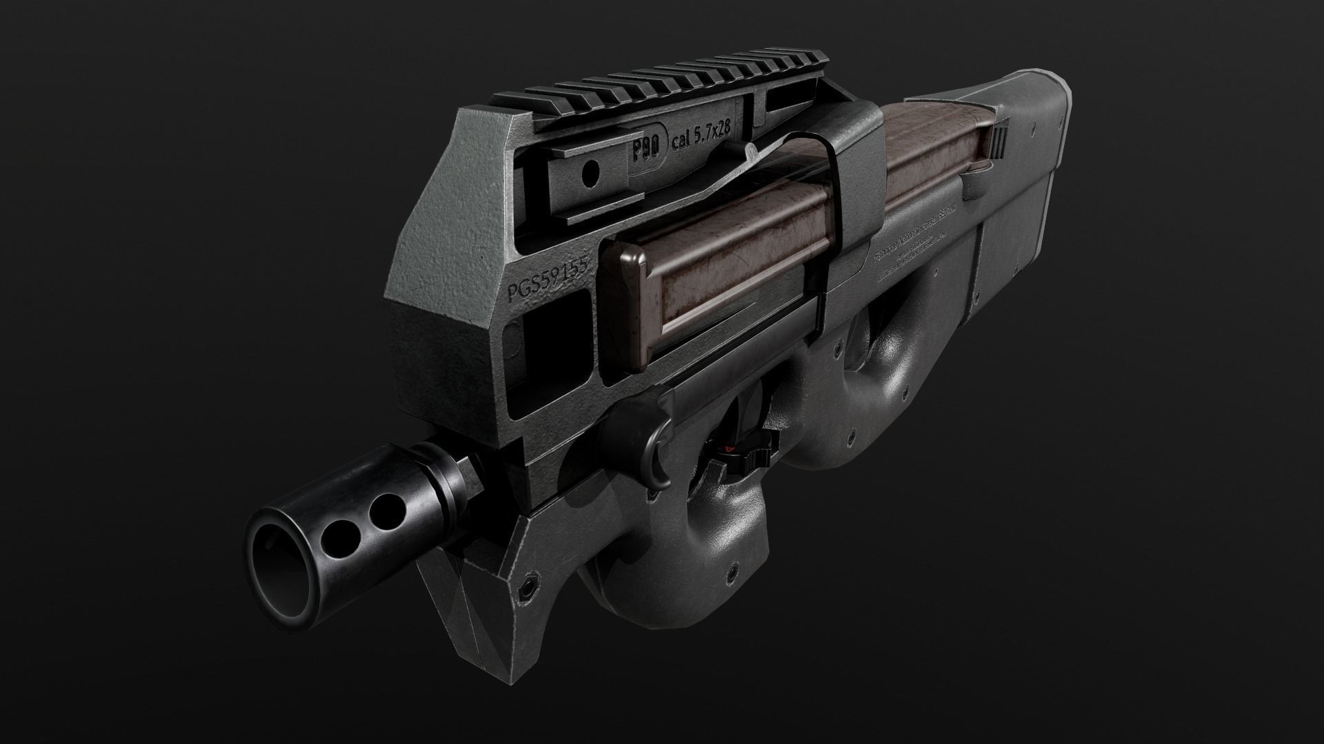 FN P90 Sub Machine Gun Low-poly 3D model_8