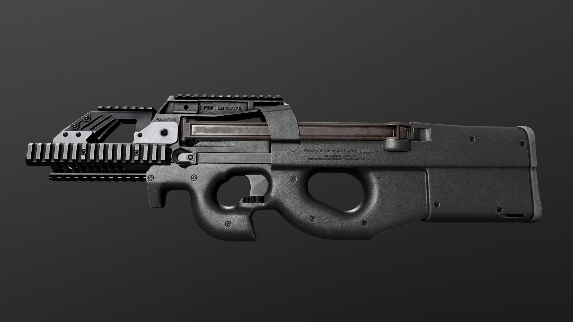 FN P90 Sub Machine Gun Low-poly 3D model_17