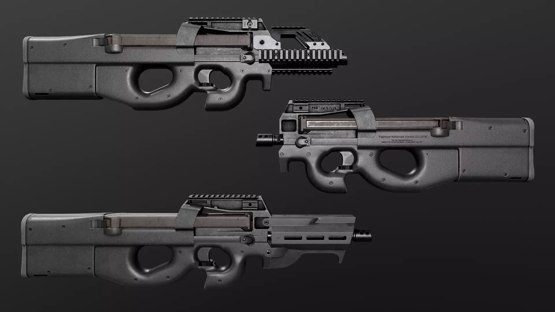 FN P90 Sub Machine Gun Low-poly 3D model_0