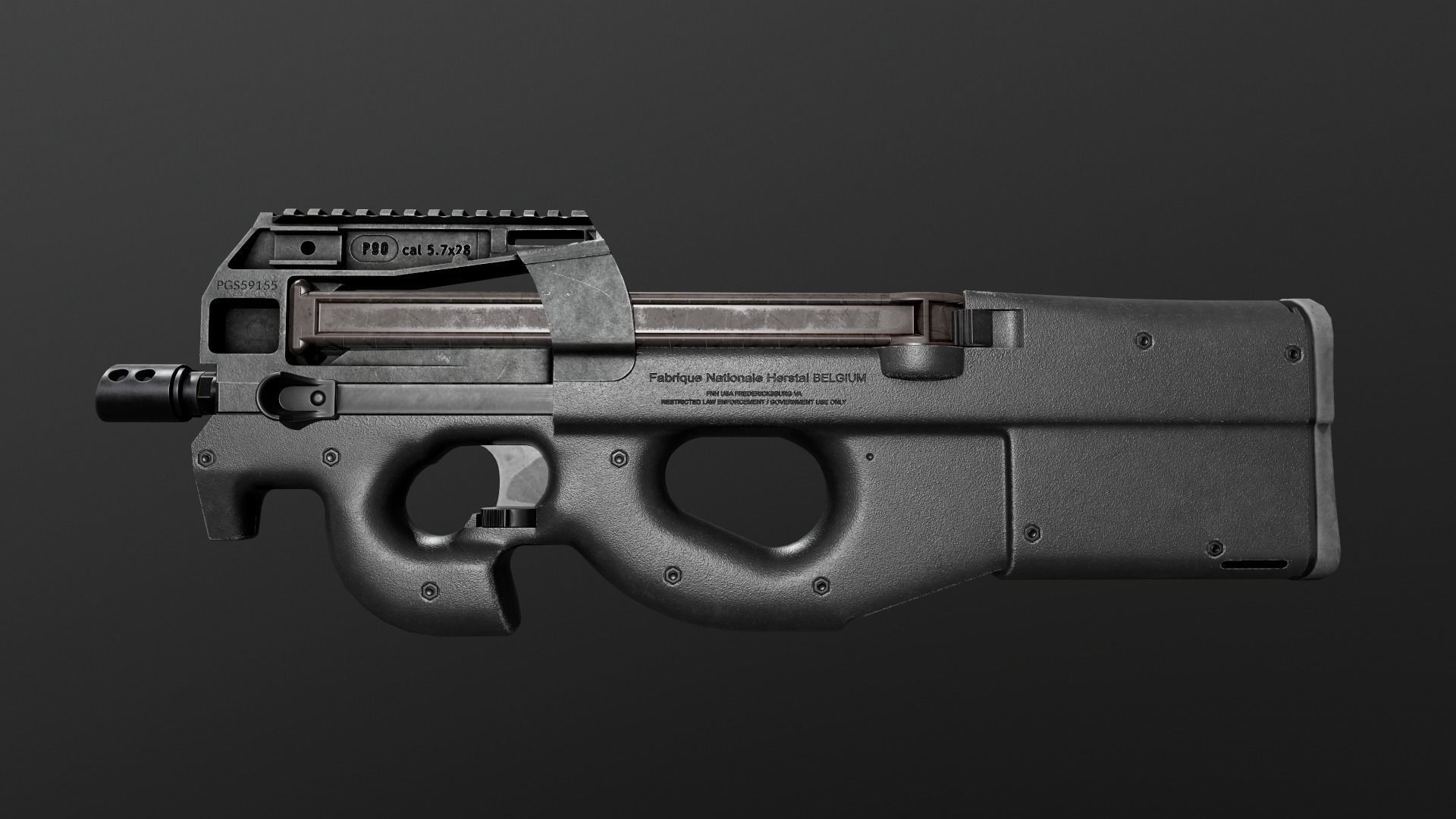 FN P90 Sub Machine Gun Low-poly 3D model_9