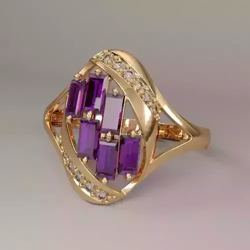 Women Ring a baguettes gems 3dm stl 3D print model