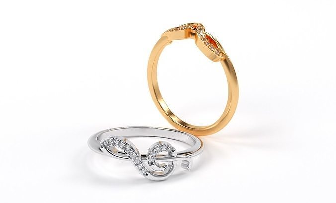 treble clef shape gold ring with diamonds 3D print model