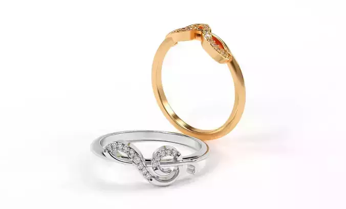 treble clef shape gold ring with diamonds