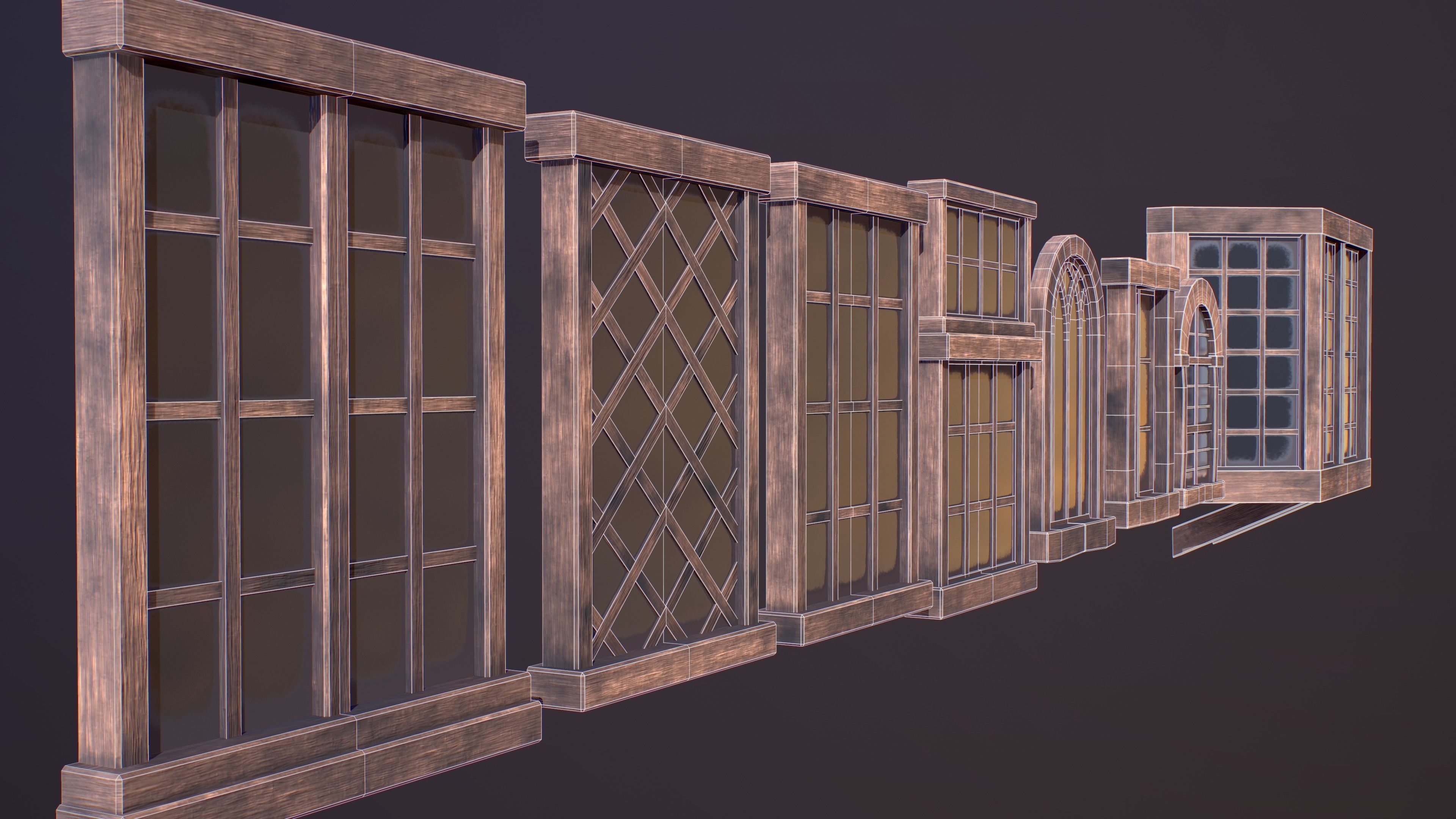 Medieval Windows Pack Low-poly Game-ready Low-poly 3D model_4