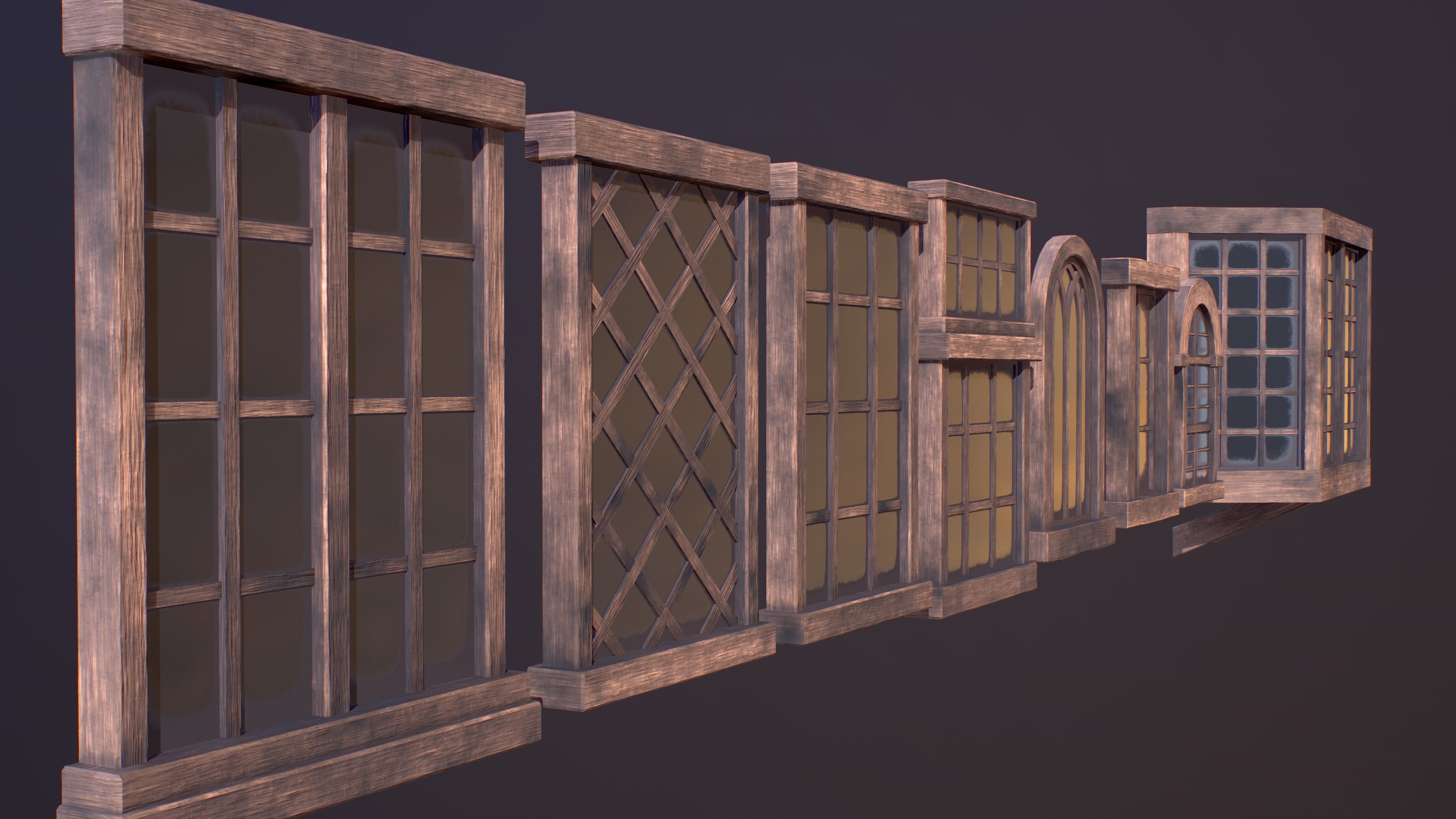 Medieval Windows Pack Low-poly Game-ready Low-poly 3D model_5