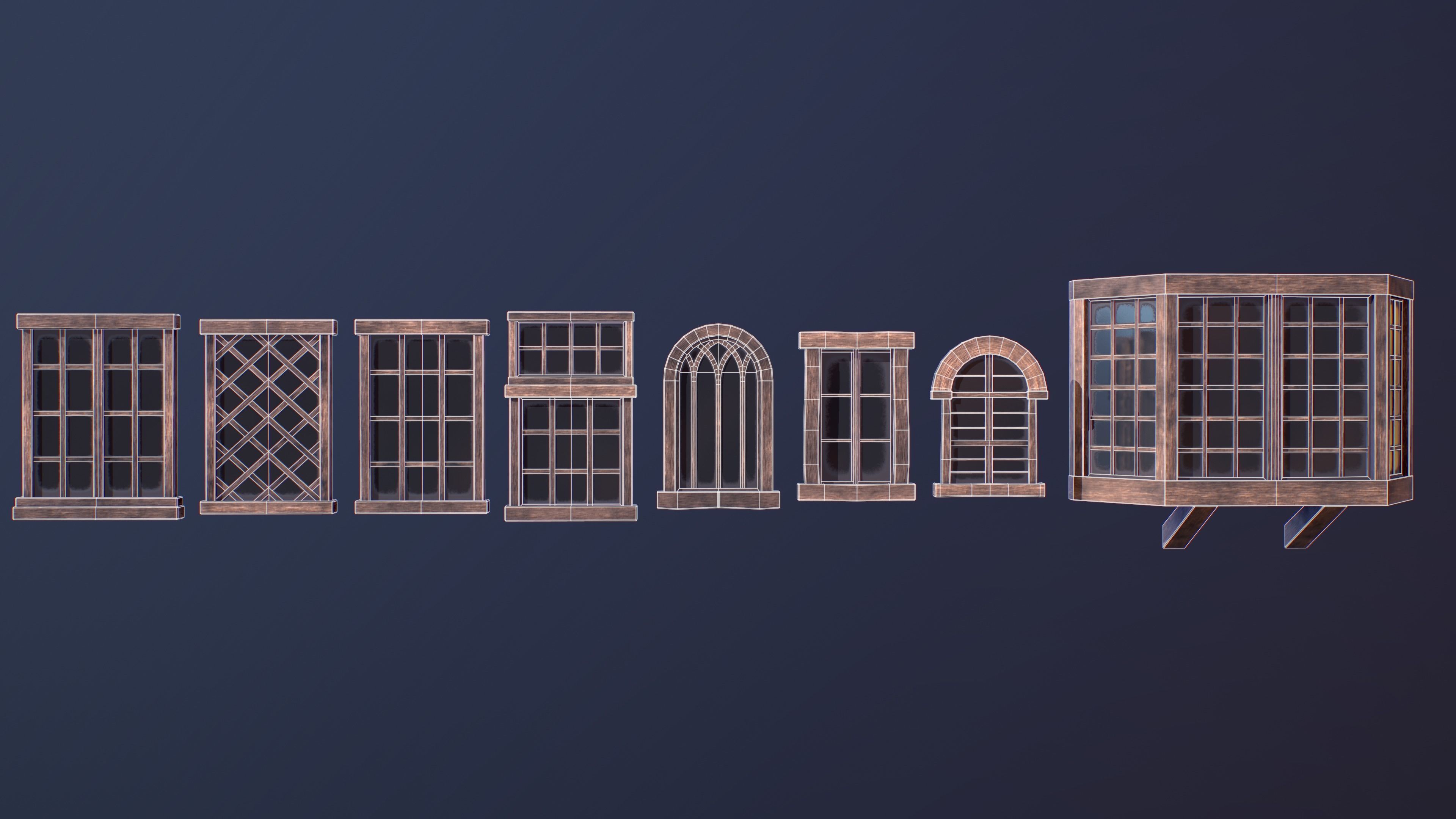 Medieval Windows Pack Low-poly Game-ready Low-poly 3D model_1