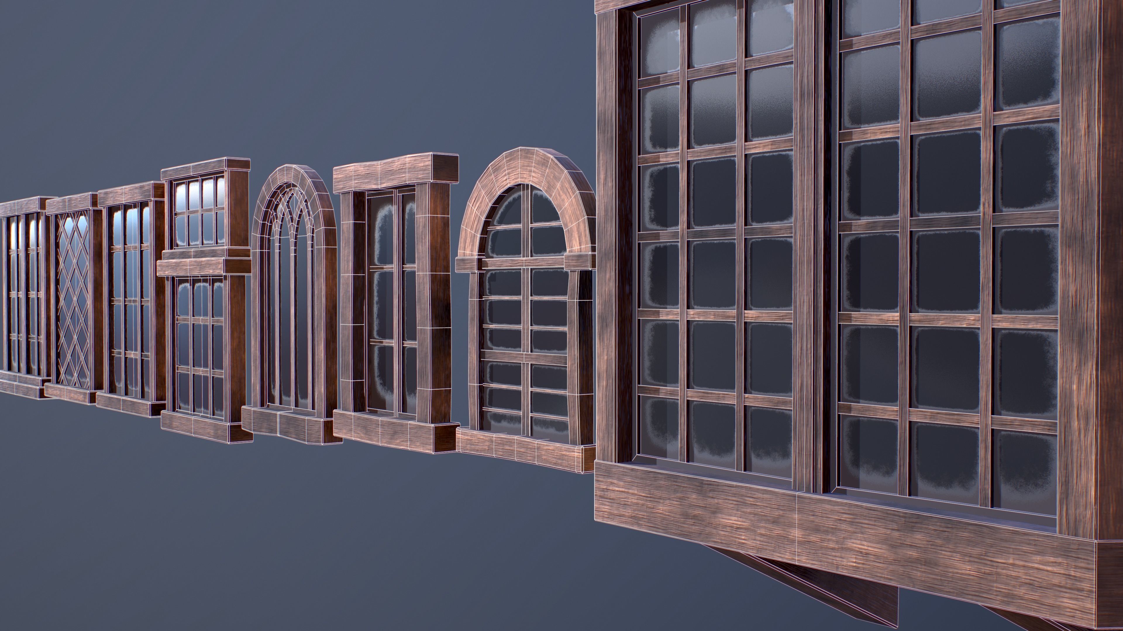 Medieval Windows Pack Low-poly Game-ready Low-poly 3D model_3