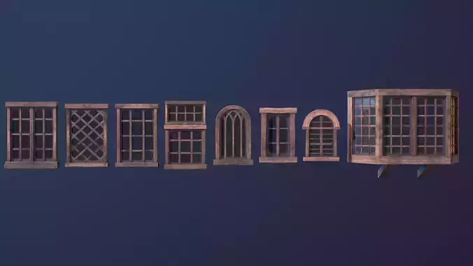 Medieval Windows Pack Low-poly Game-ready Low-poly 3D model