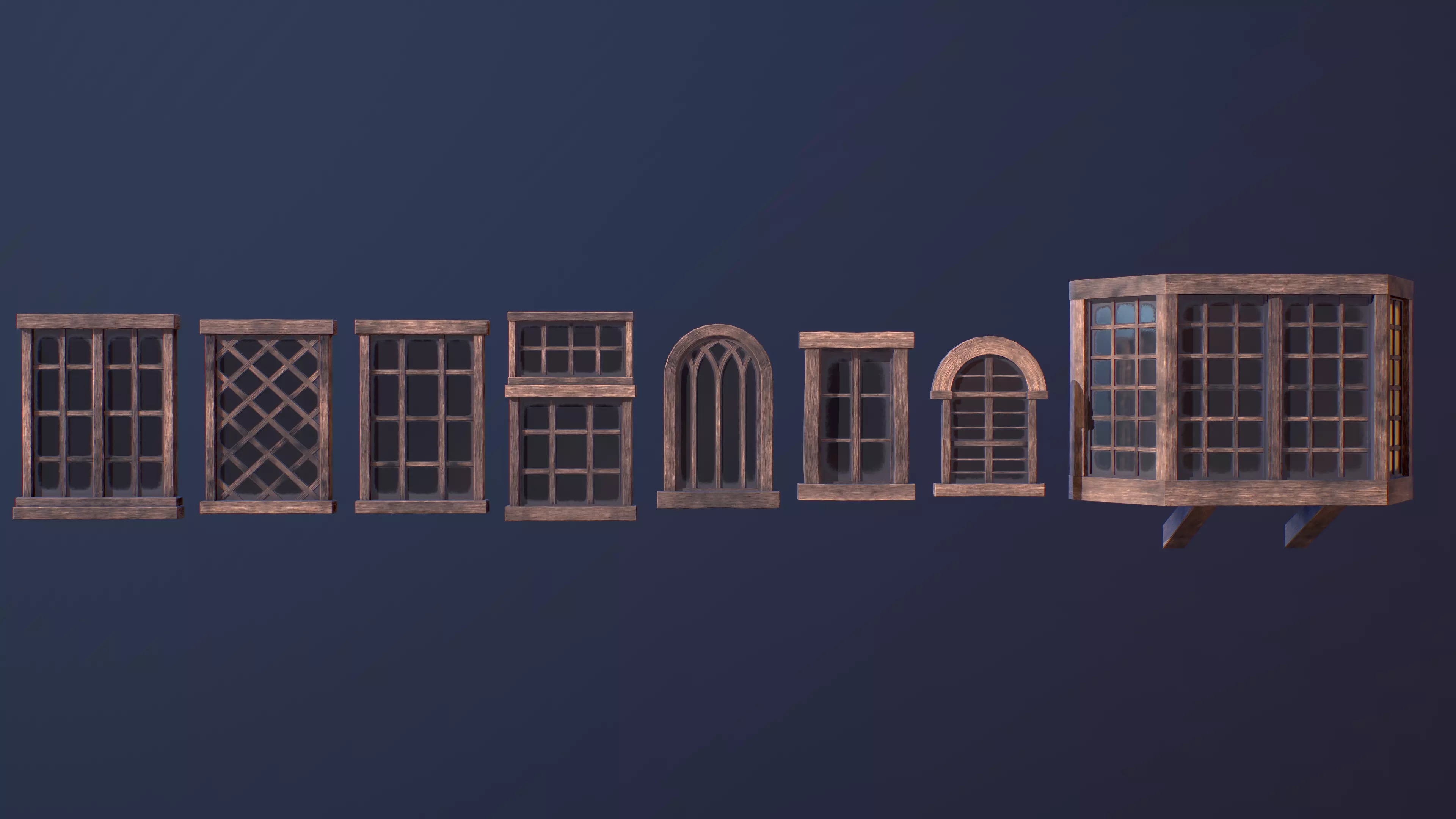 Medieval Windows Pack Low-poly Game-ready Low-poly 3D model_0