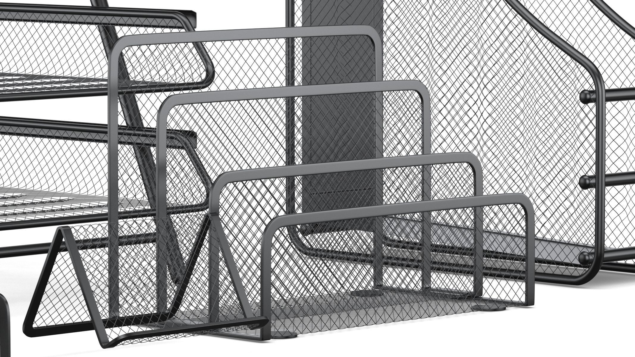 Mesh Metal Document Organizer Storage Set 3D model_19
