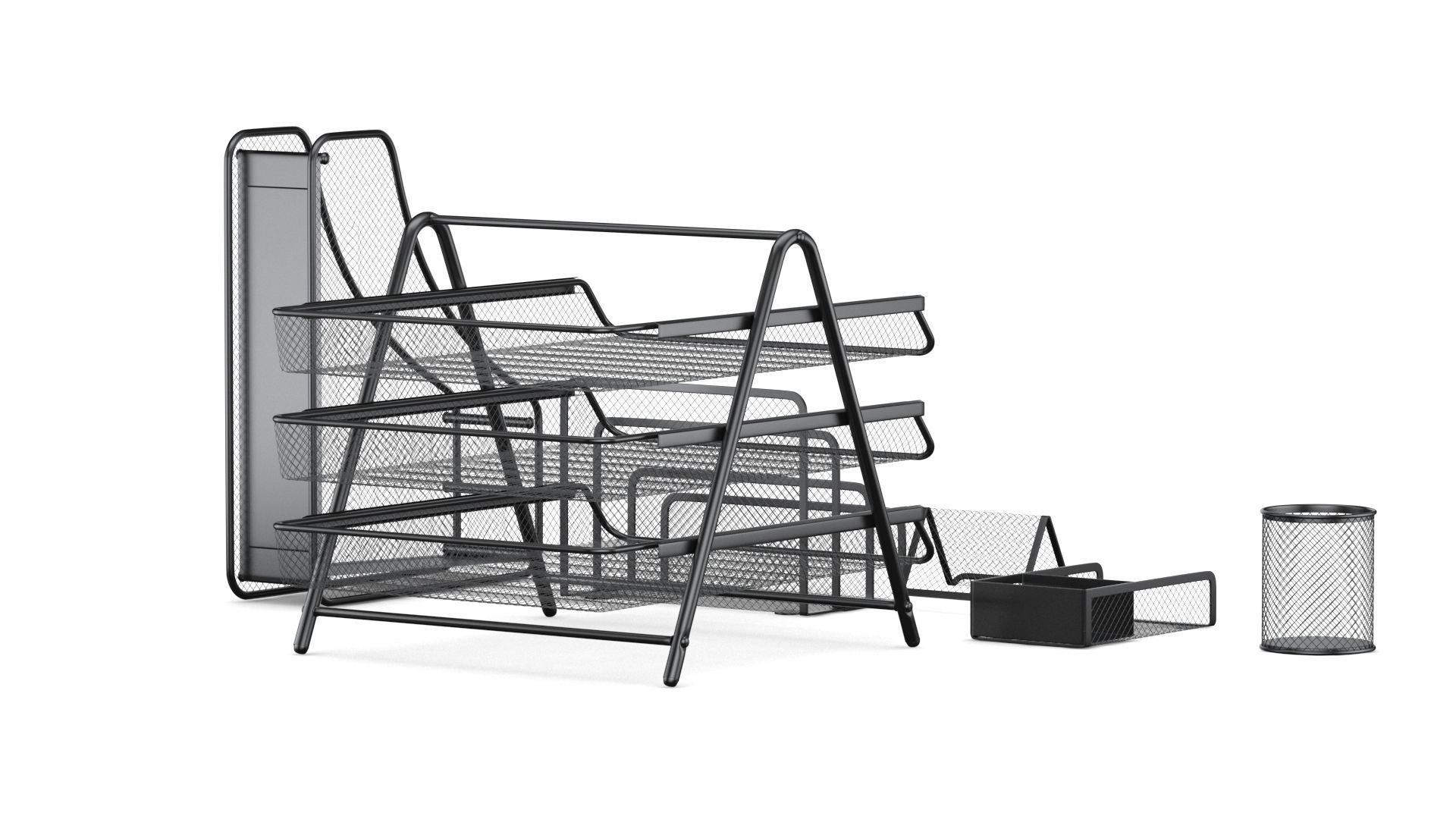 Mesh Metal Document Organizer Storage Set 3D model_5