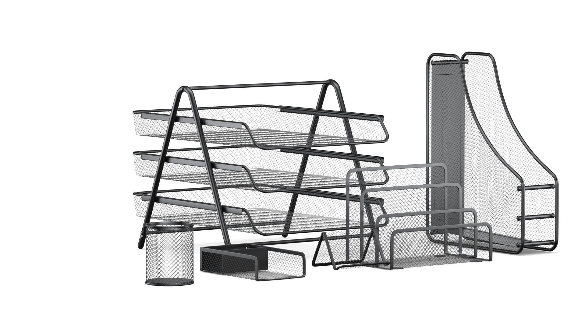 Mesh Metal Document Organizer Storage Set 3D model_2