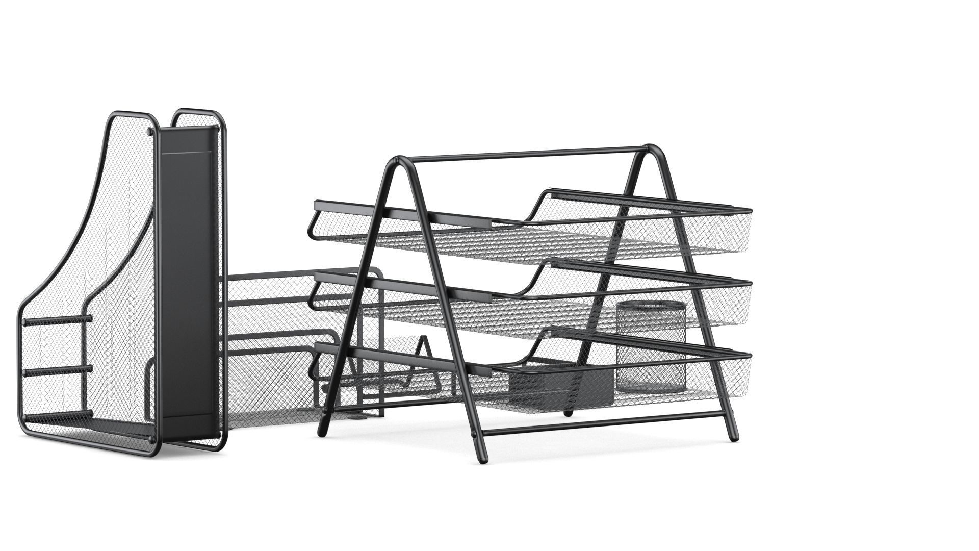 Mesh Metal Document Organizer Storage Set 3D model_4