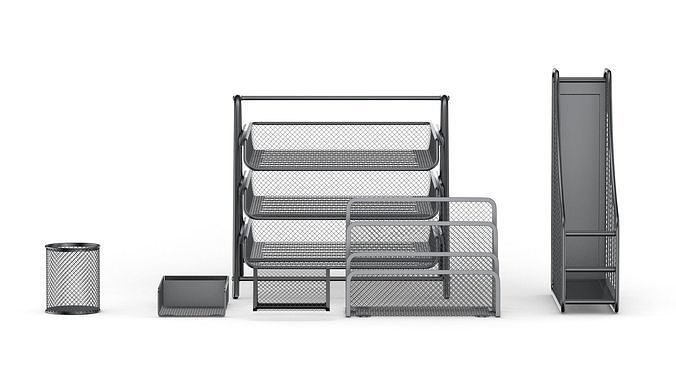Mesh Metal Document Organizer Storage Set 3D model